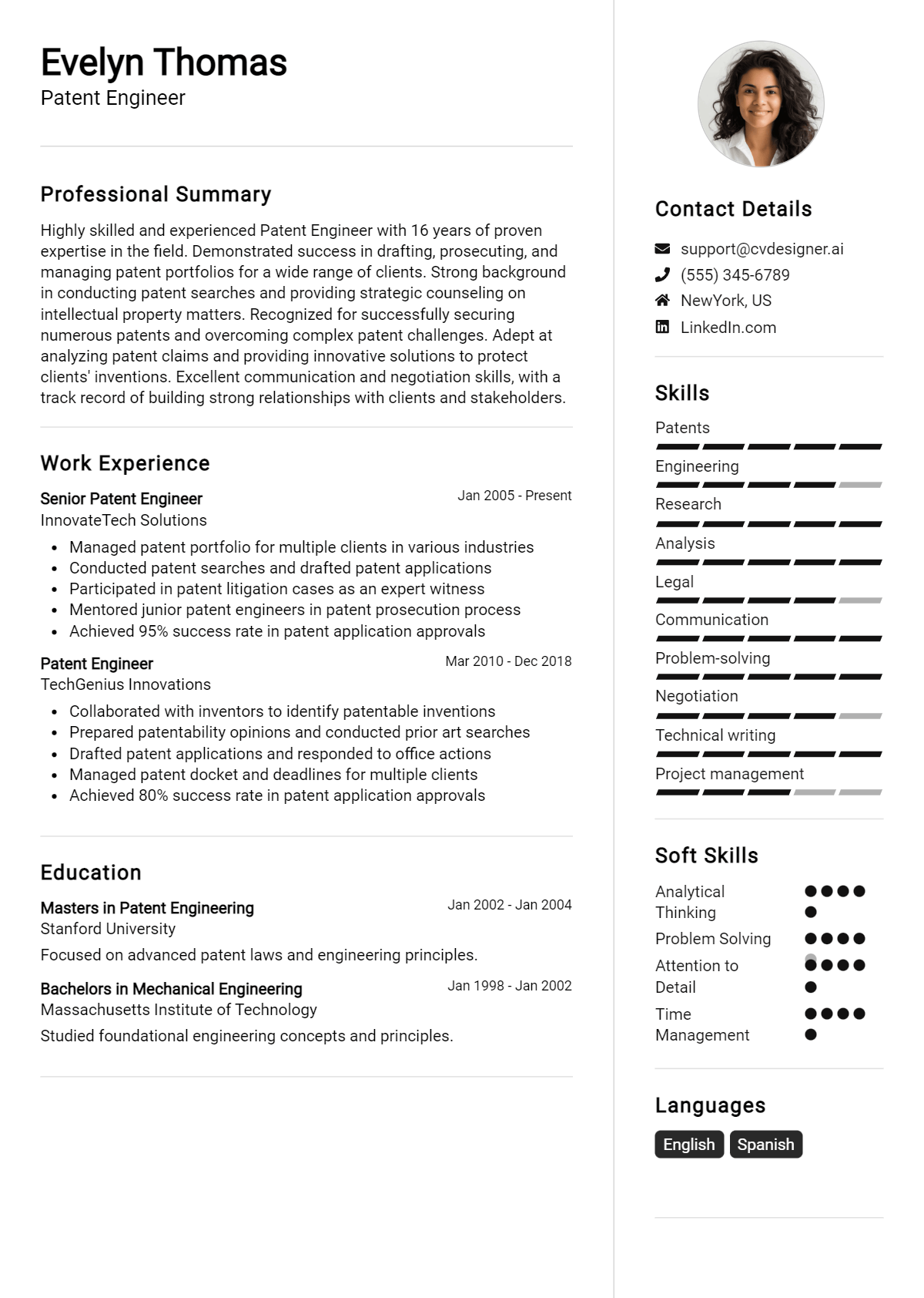 Patent Engineer Resume Example