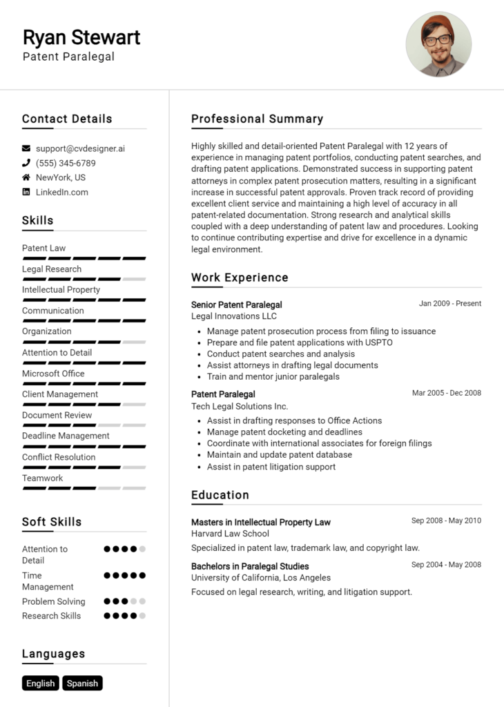 Patent Paralegal Resume Example for 2024: Free Downloadable Templates ...