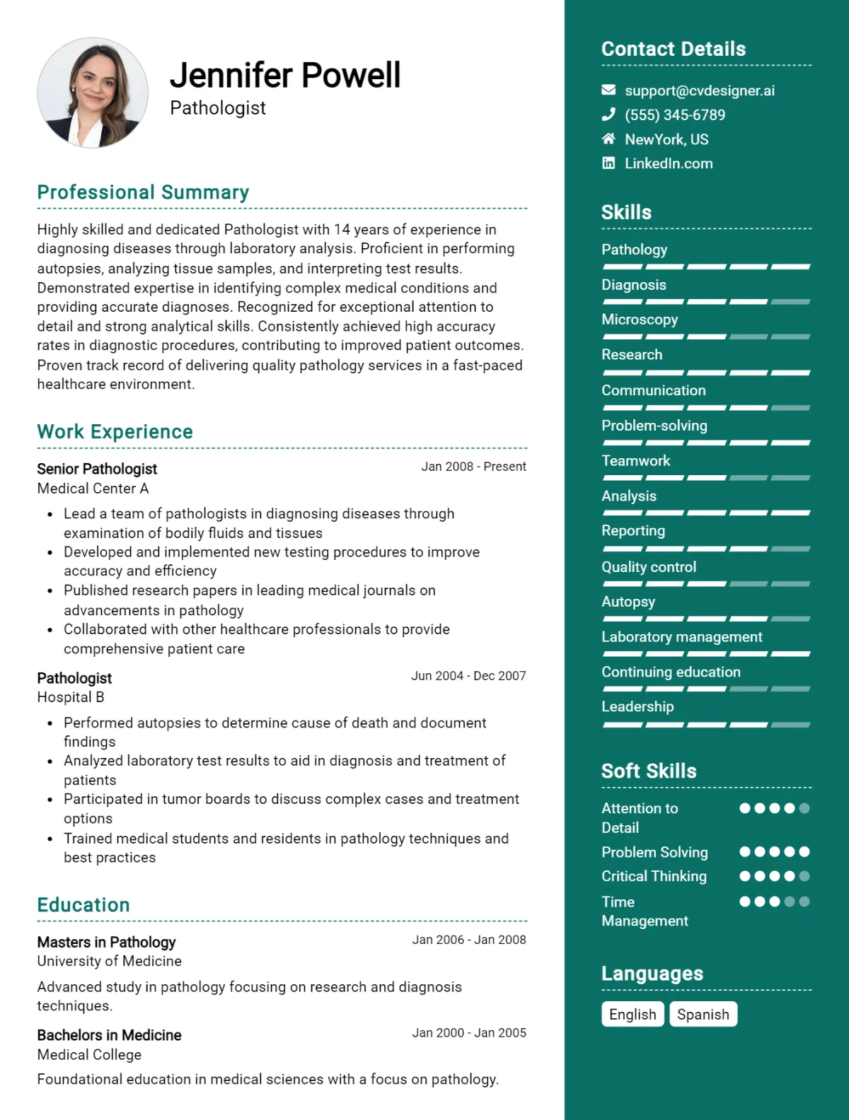 Pathologist CV Example