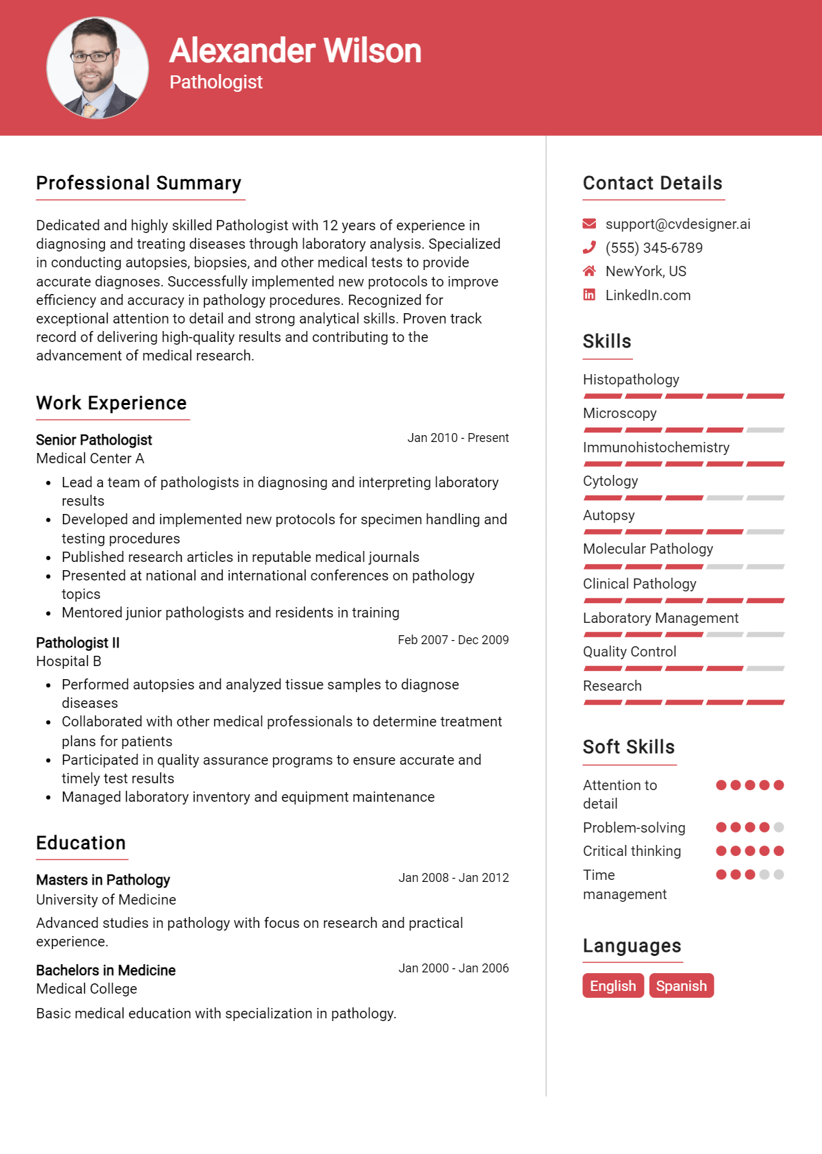 Pathologist Resume Example