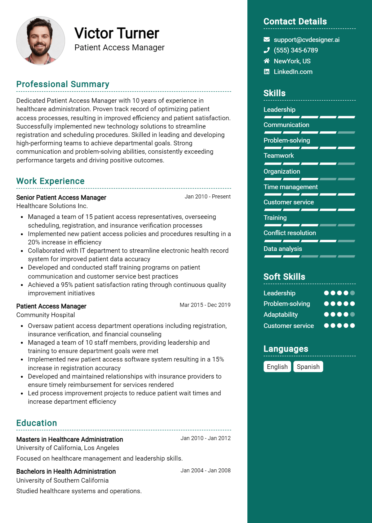 Patient Access Manager Resume Example