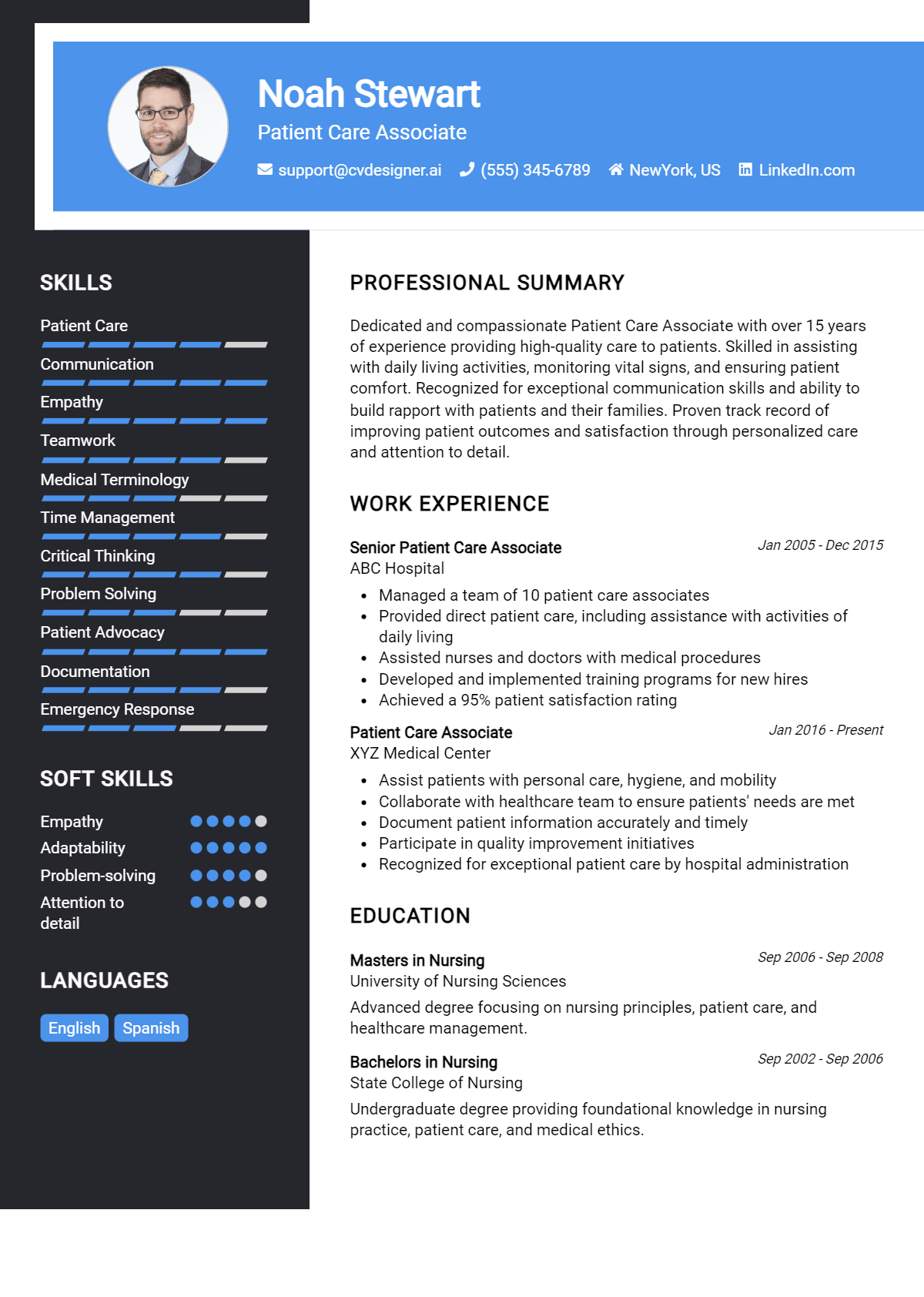 Patient Care Associate Resume Example