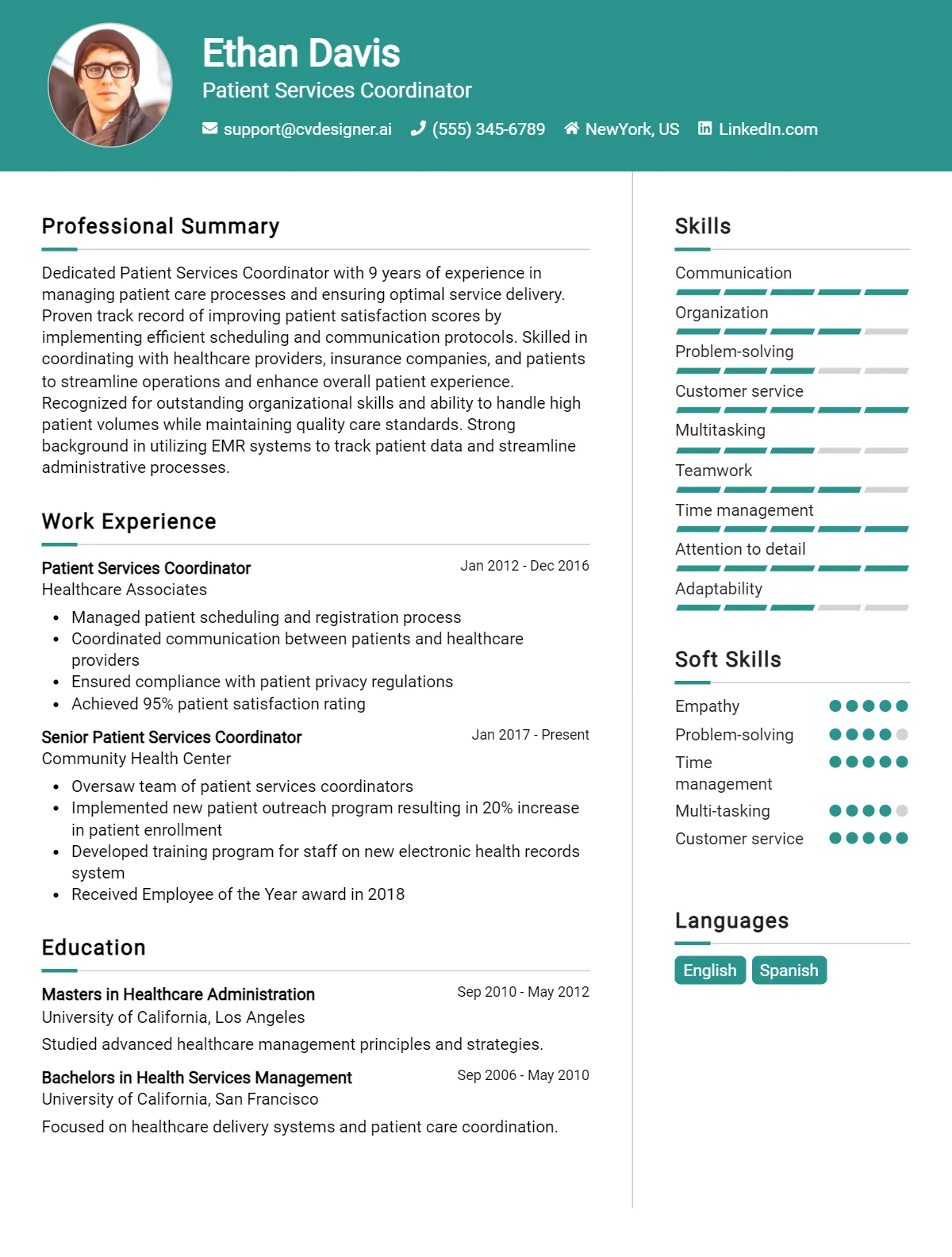 Patient Services Coordinator CV Example