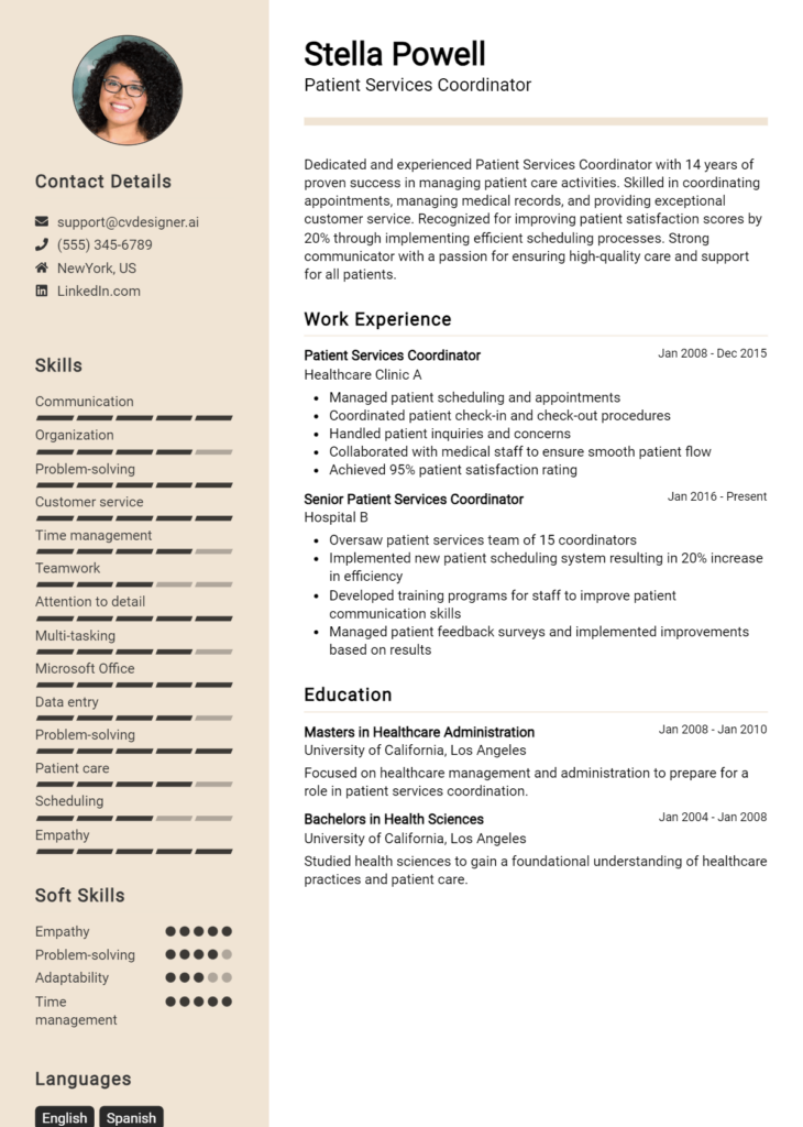 Patient Services Coordinator Resume Example