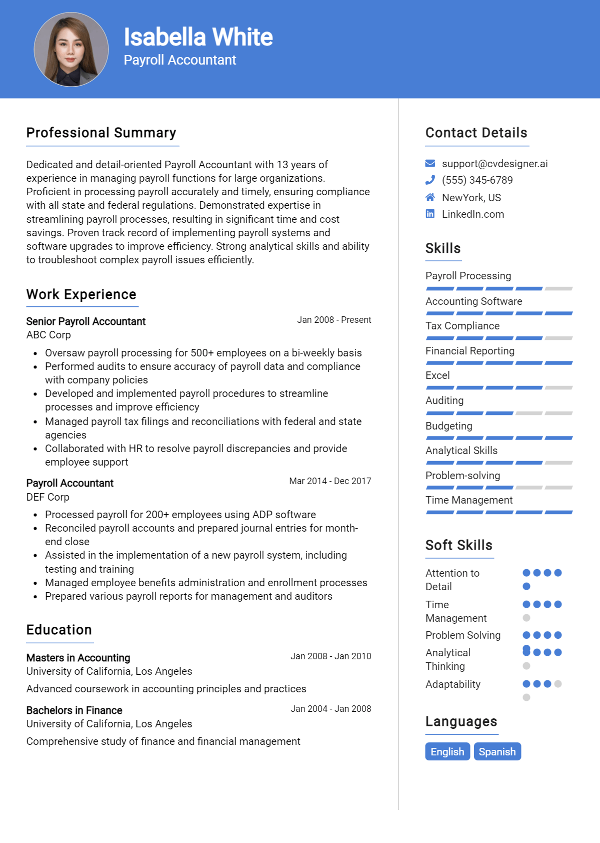 Payroll Accountant Resume Example