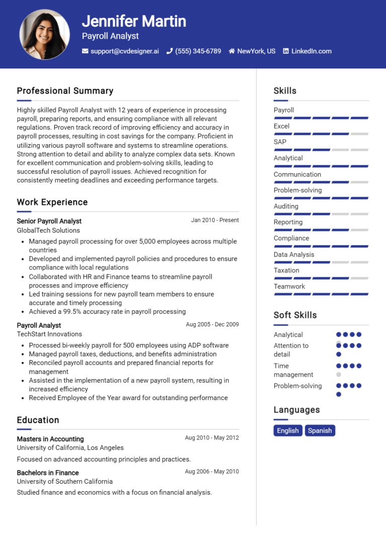 8 Payroll Analyst Resume Examples And Templates for 2025