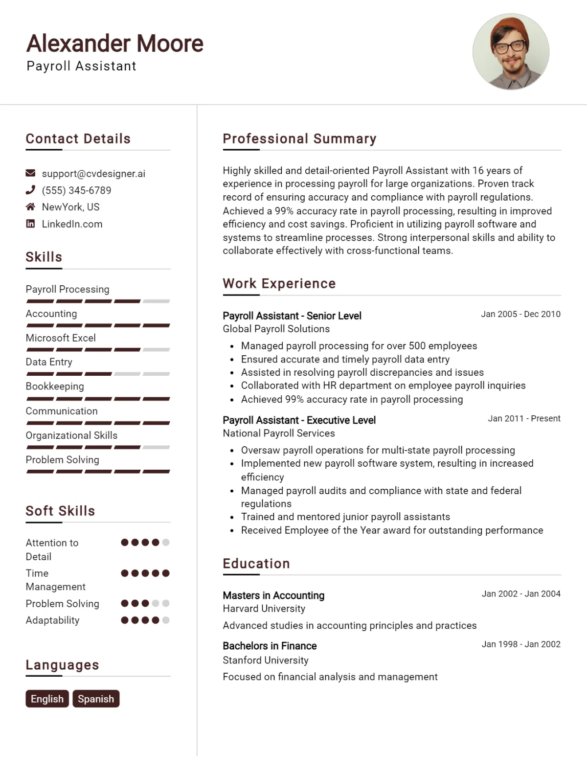 Payroll Assistant CV Example