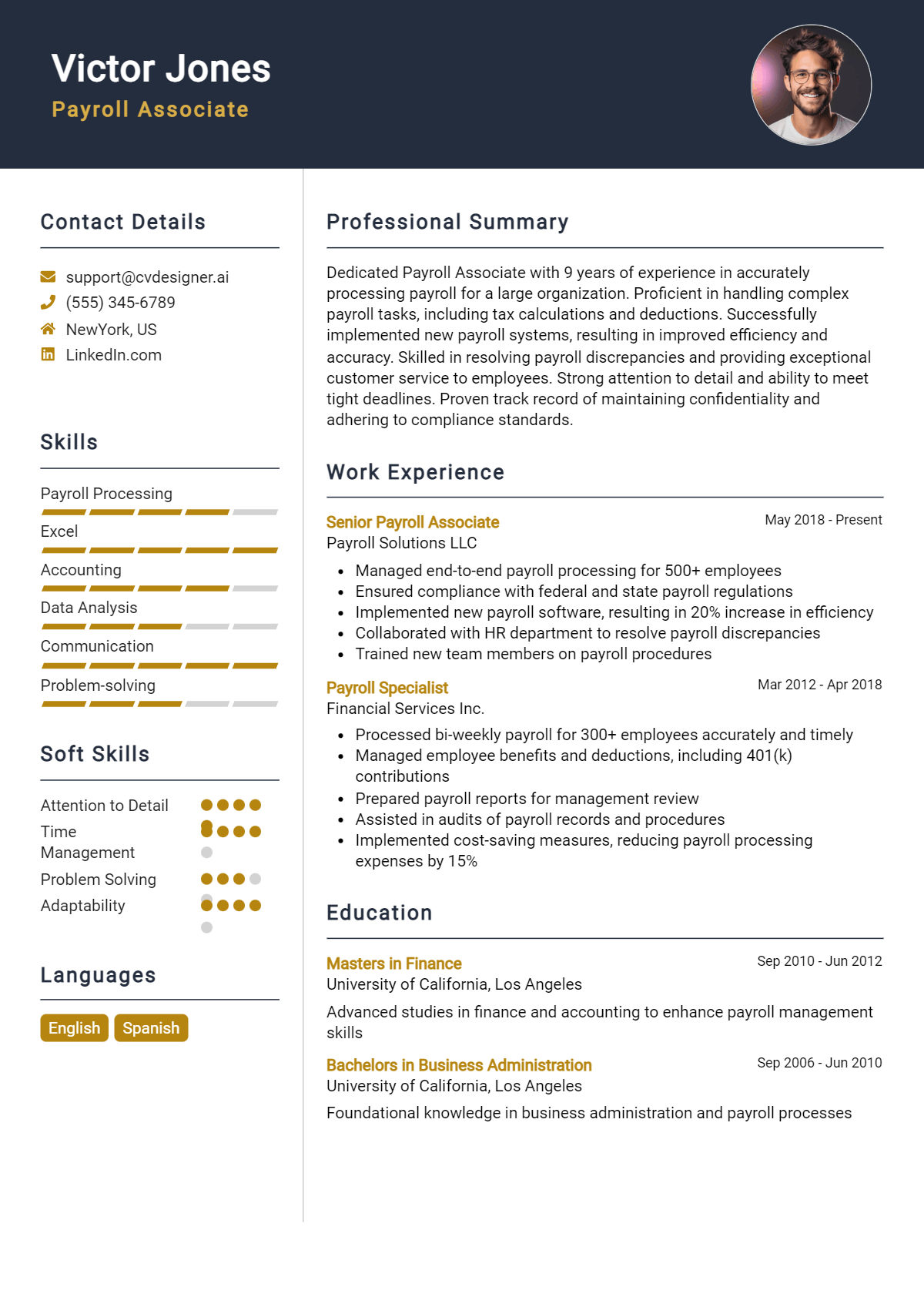 Payroll Associate Resume Example