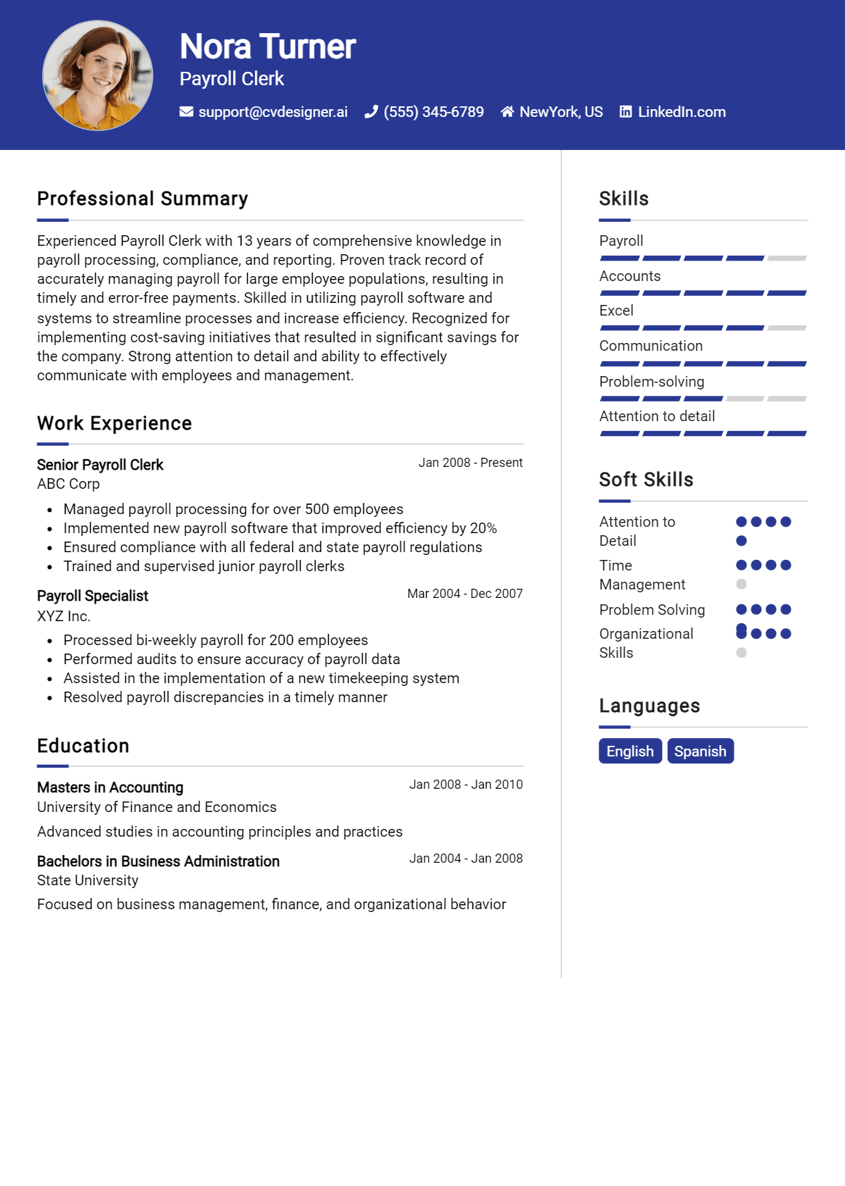 Payroll Clerk Resume Example