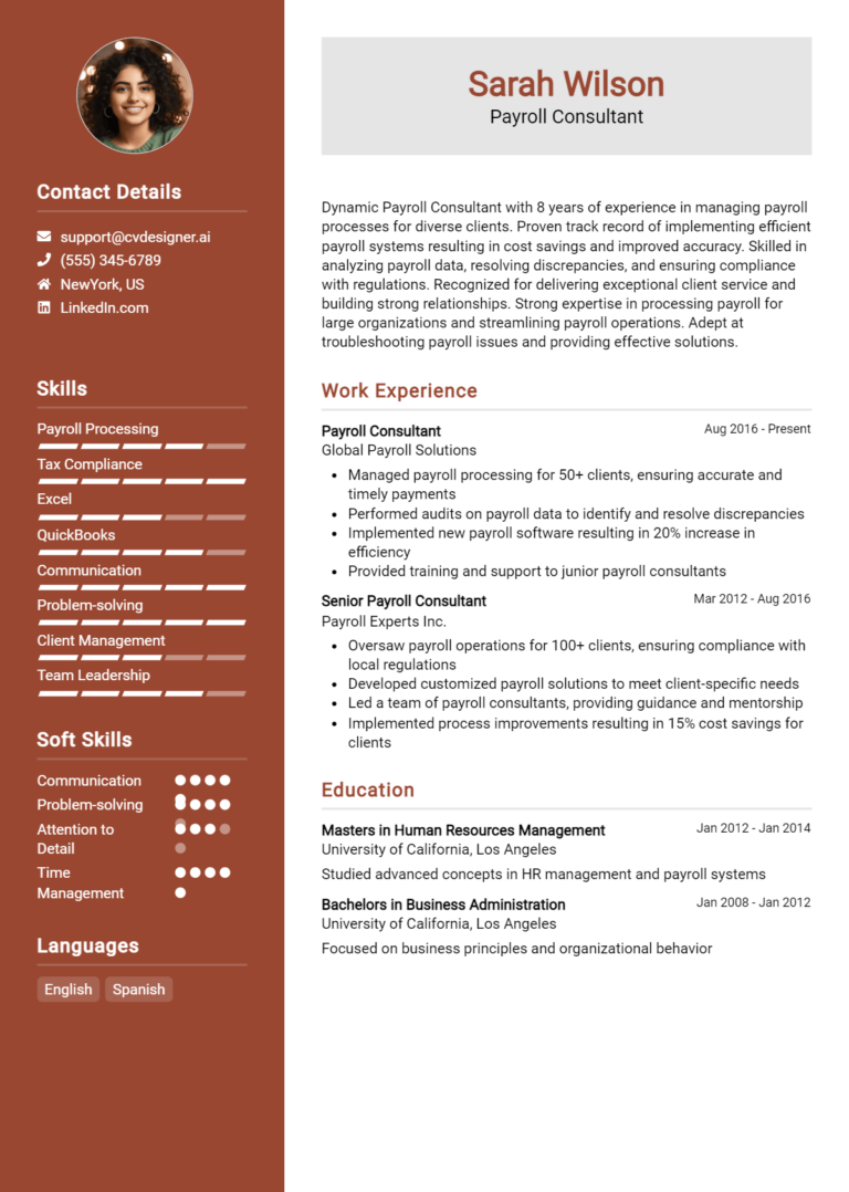 Payroll Consultant Resume Example for 2025: Expert Tips & Templates