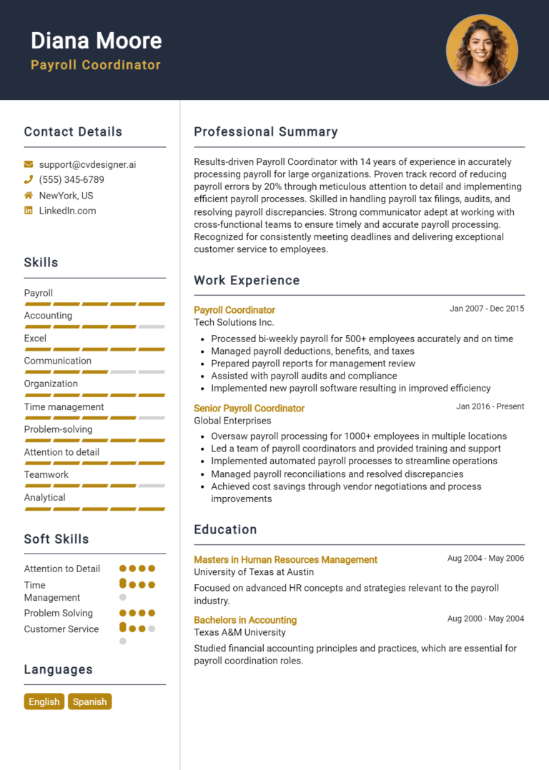 9 Payroll Coordinator Resume Examples And Templates for 2025