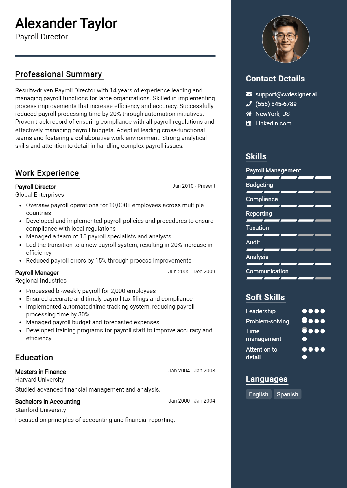 Payroll Director Resume Example