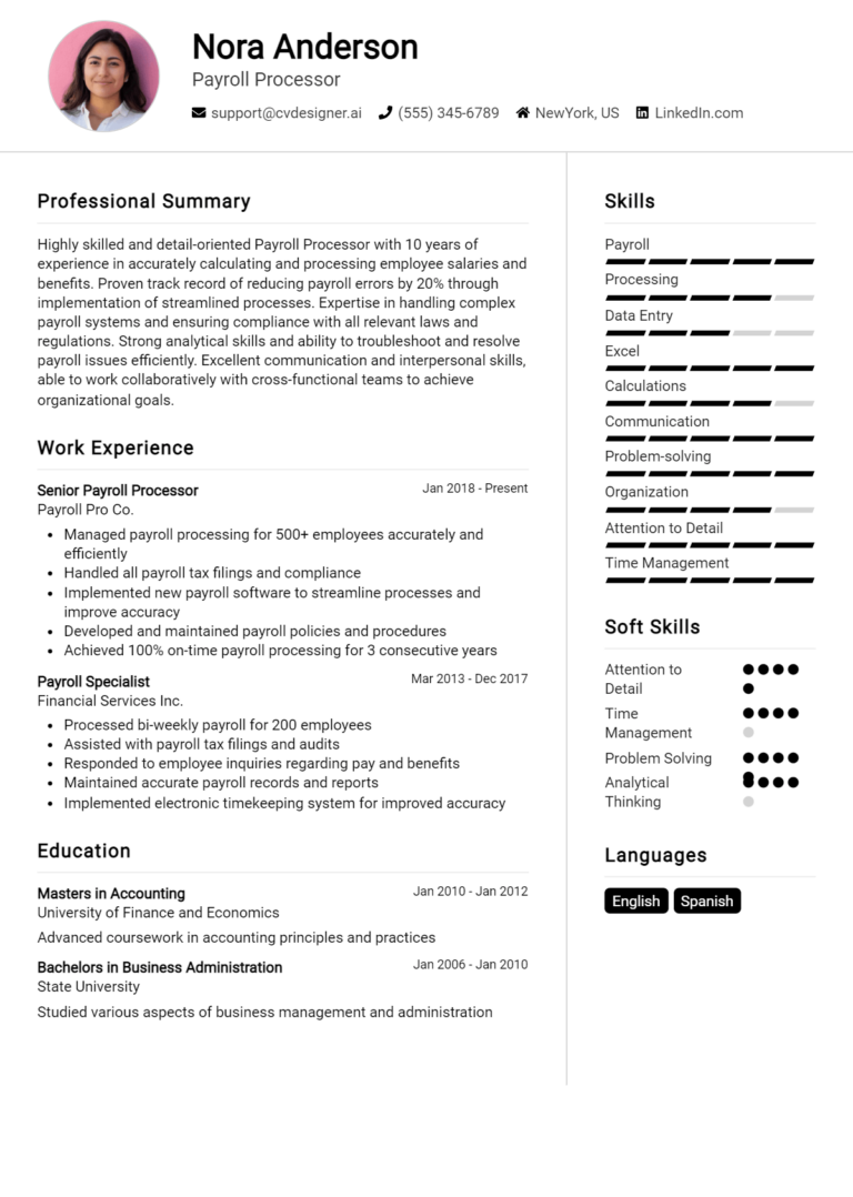 7 Payroll Processor Resume Examples And Templates for 2025