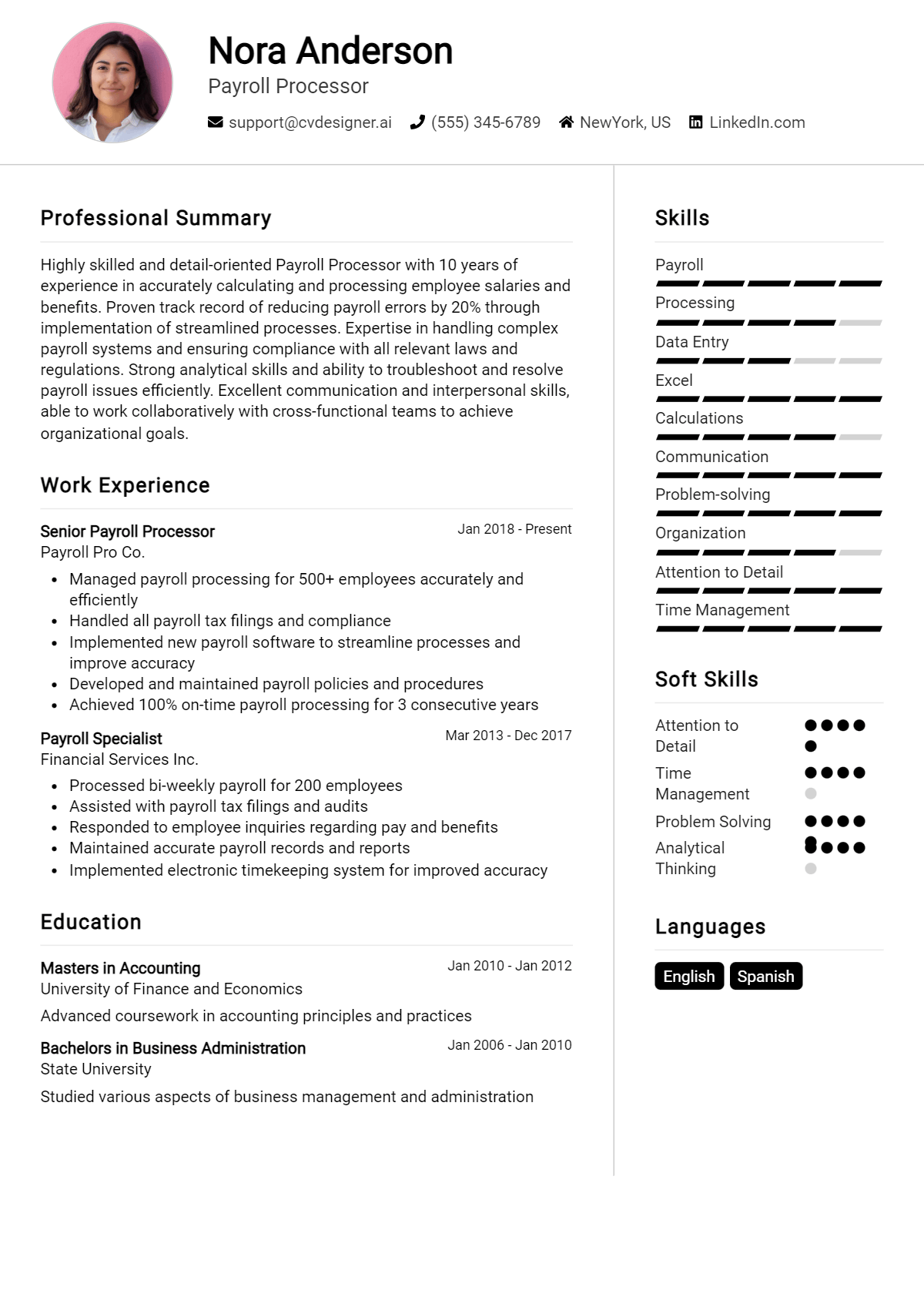 Payroll Processor Resume Example