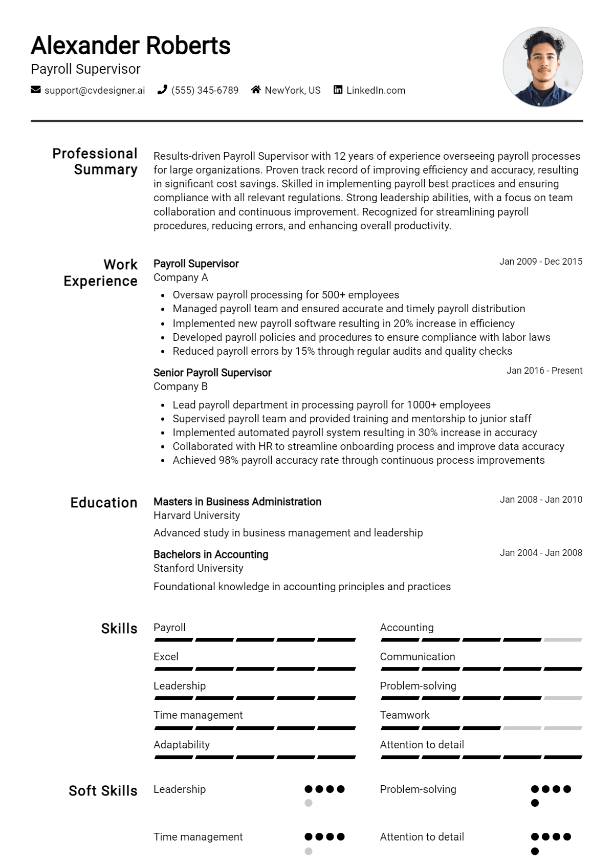 Payroll Supervisor Resume Example for 2024: Tips & Templates ...