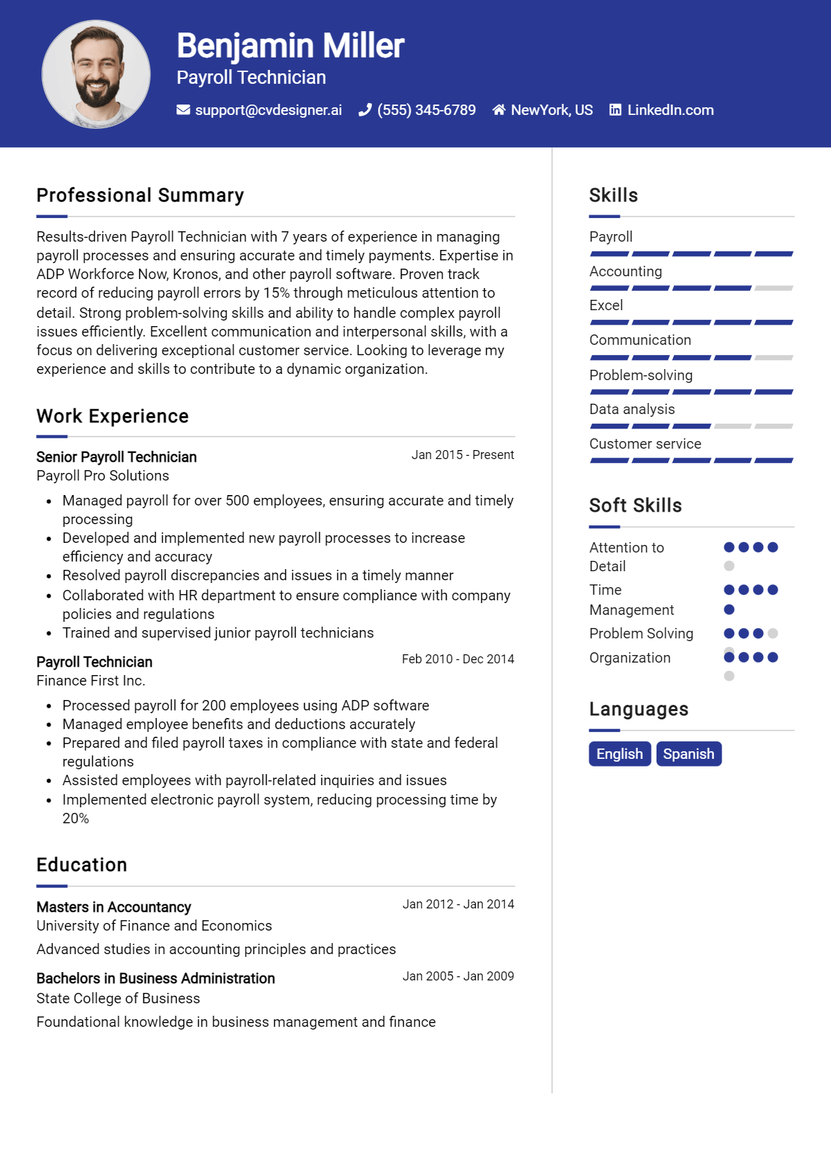 Payroll Technician Resume Example