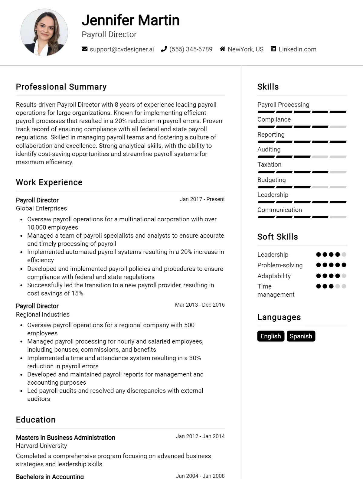 Payroll Director CV Example