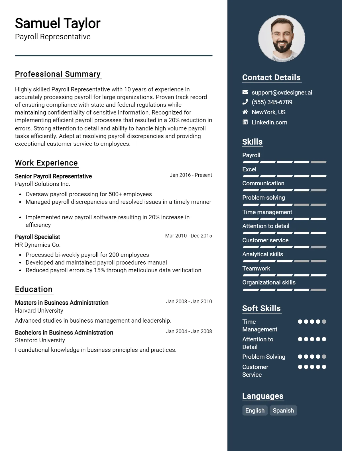 Payroll Representative CV Example