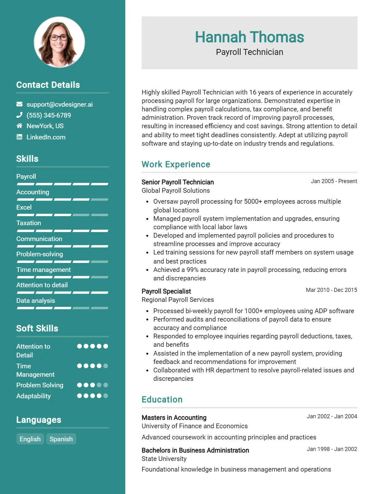 Payroll Technician CV Example