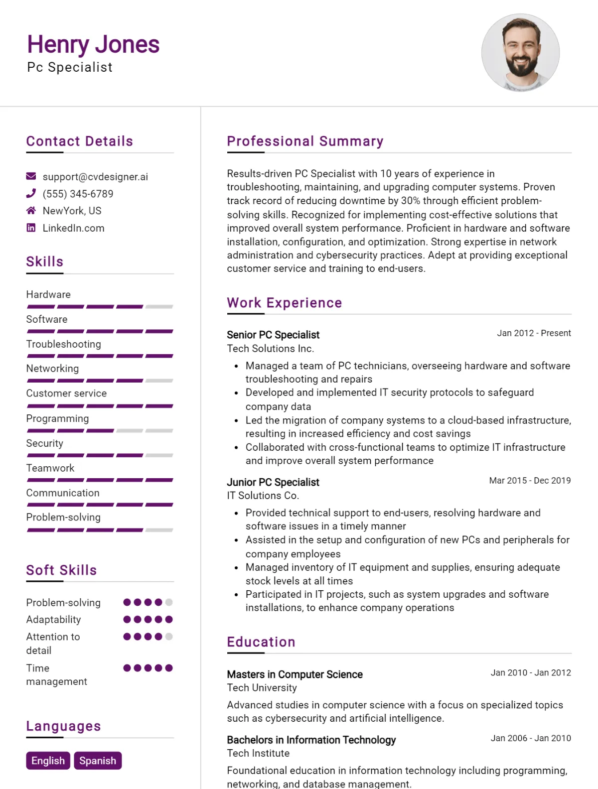 Pc Specialist CV Example