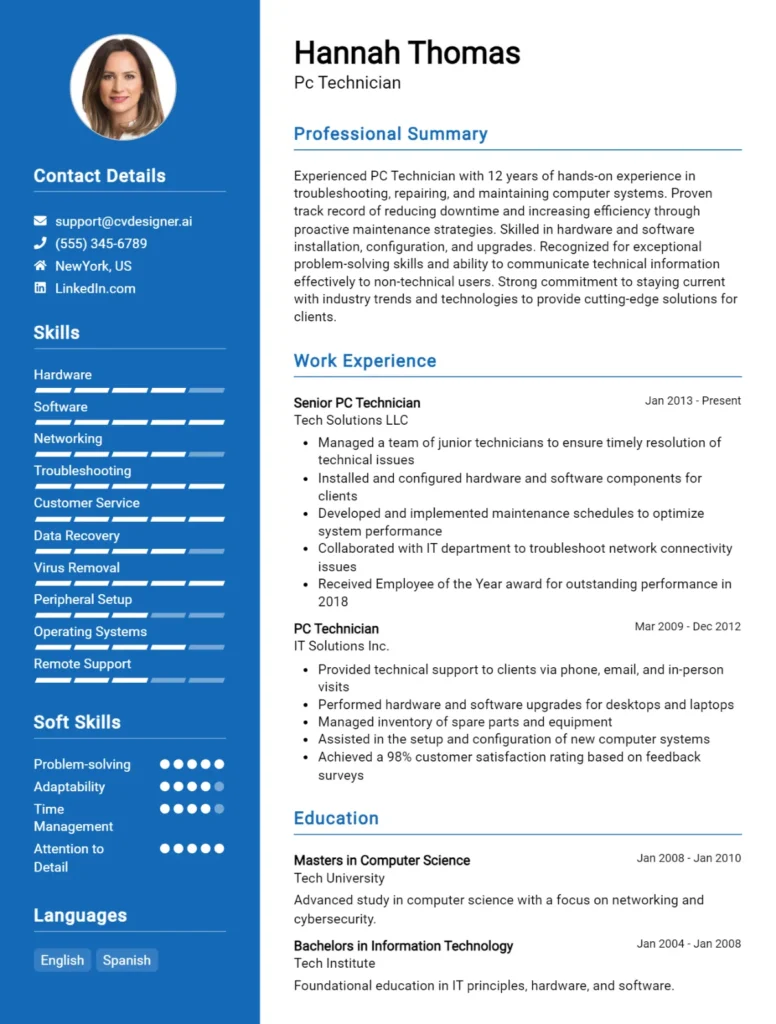 Pc Technician CV Example