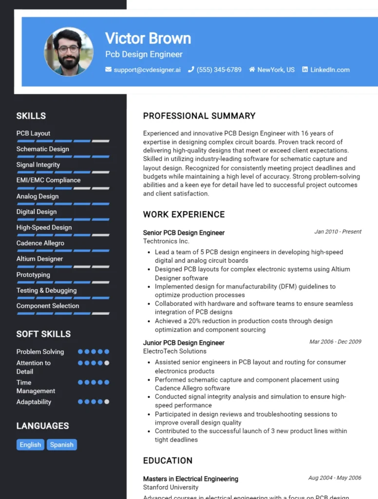 Pcb Design Engineer CV Example