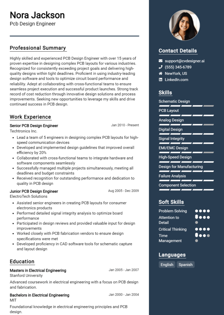Pcb Design Engineer Resume Example