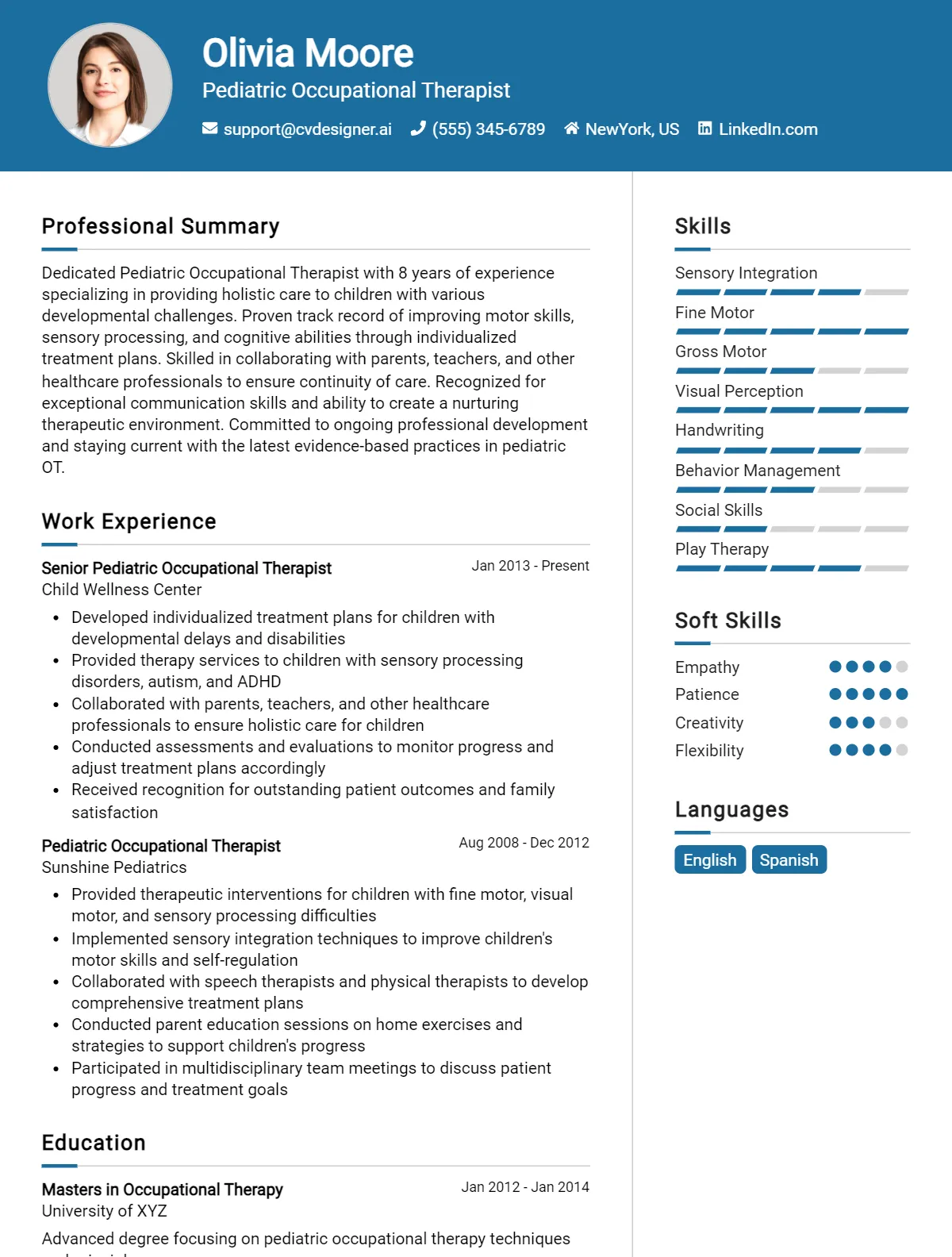 Pediatric Occupational Therapist CV Example