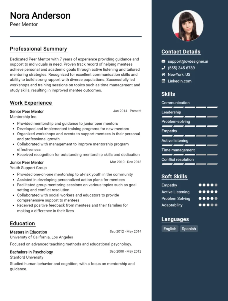 Peer Mentor CV Example For 2025: Tips & Templates