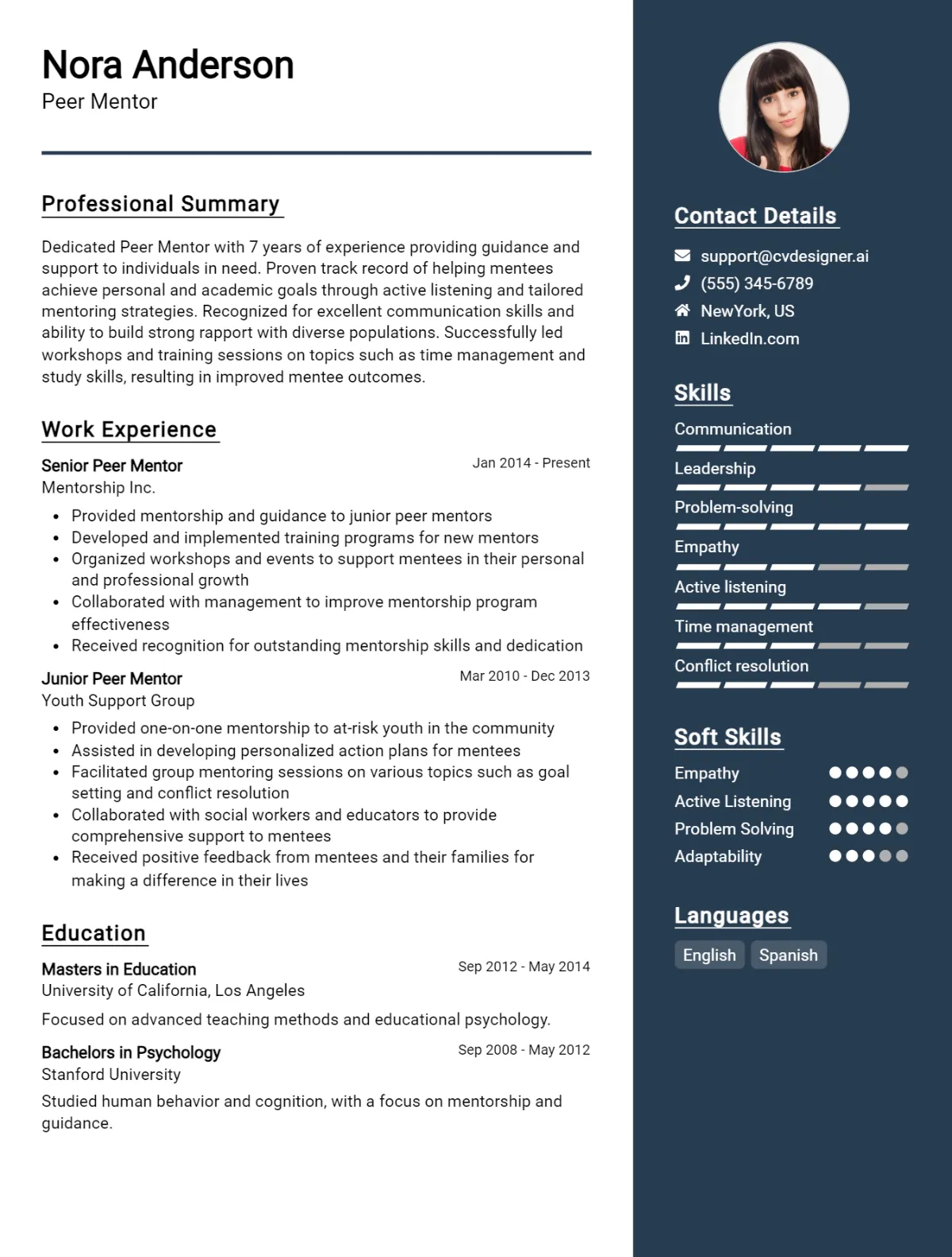 Peer Mentor CV Example