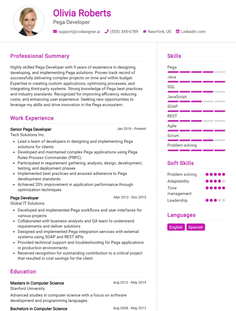 Pega Developer CV Example For 2025: Tips to Stand Out