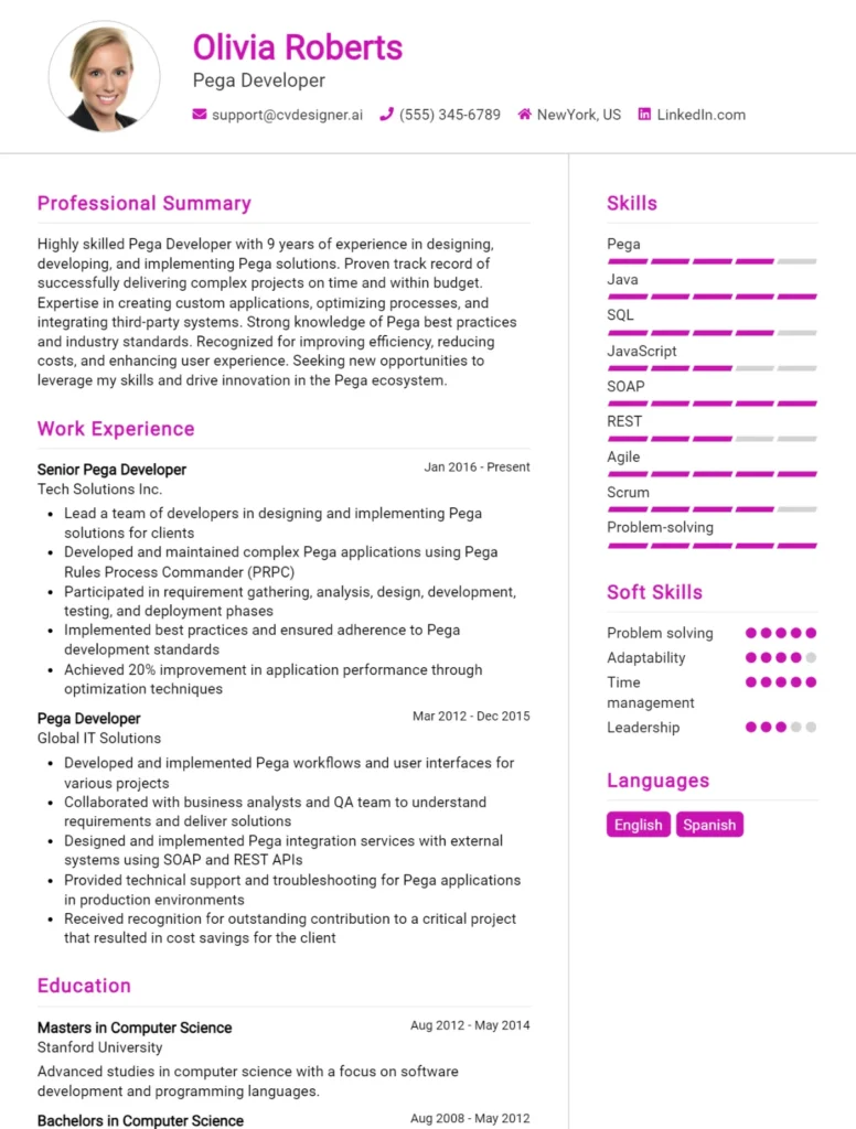 Pega Developer CV Example