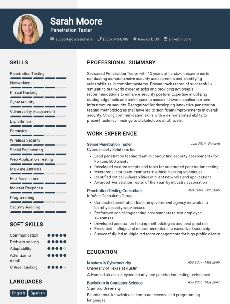 Penetration Tester CV Example For 2025: Best Formatting Tips