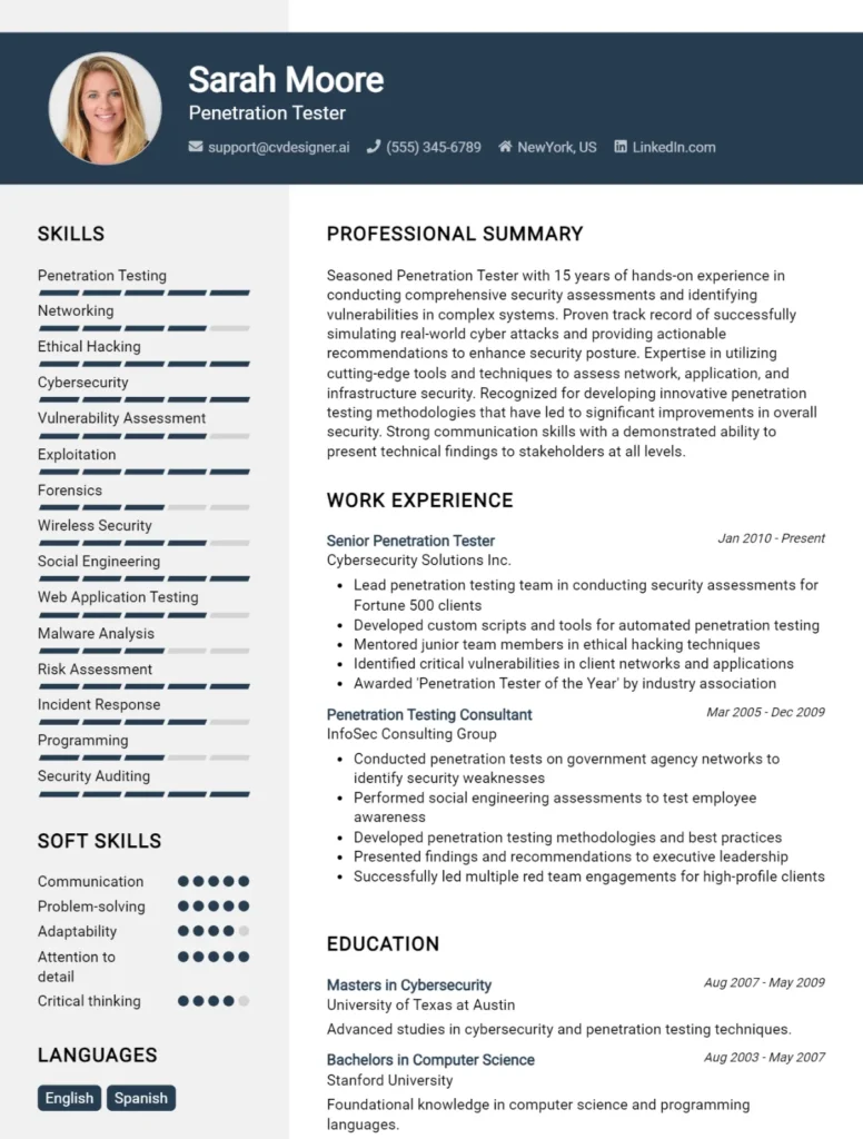 Penetration Tester CV Example