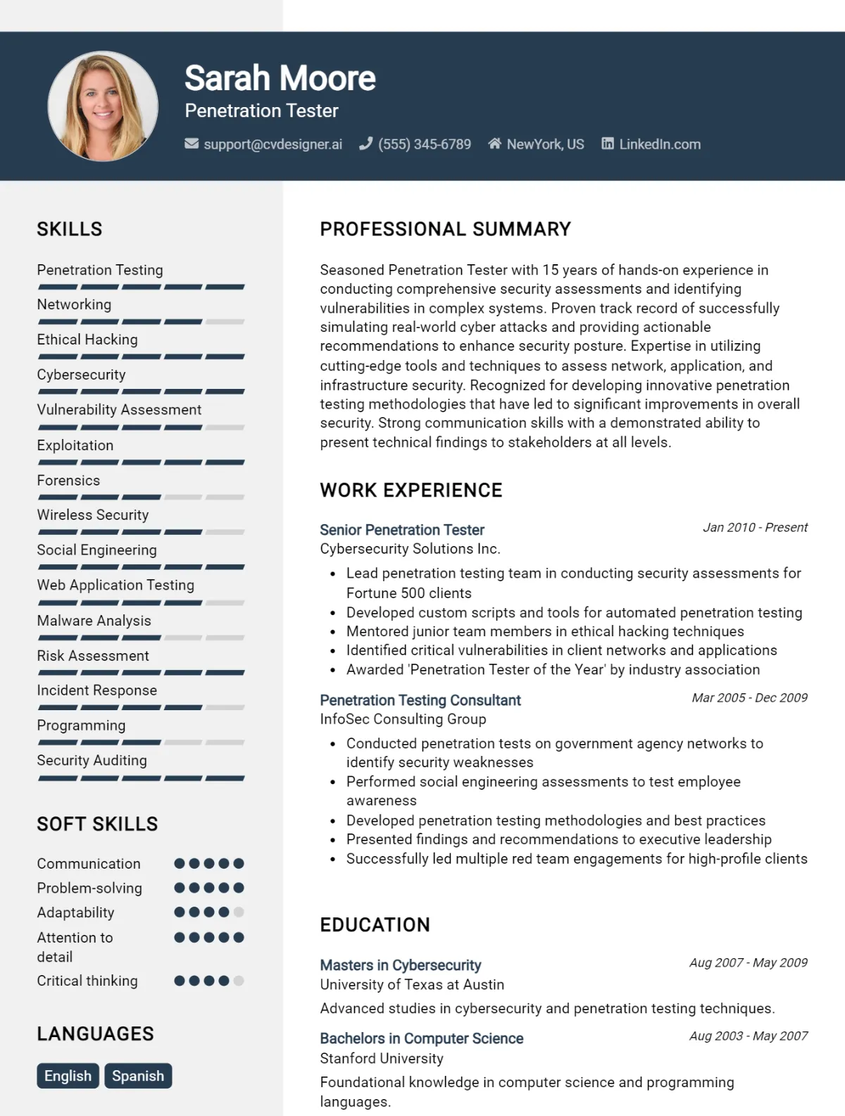 Penetration Tester CV Example