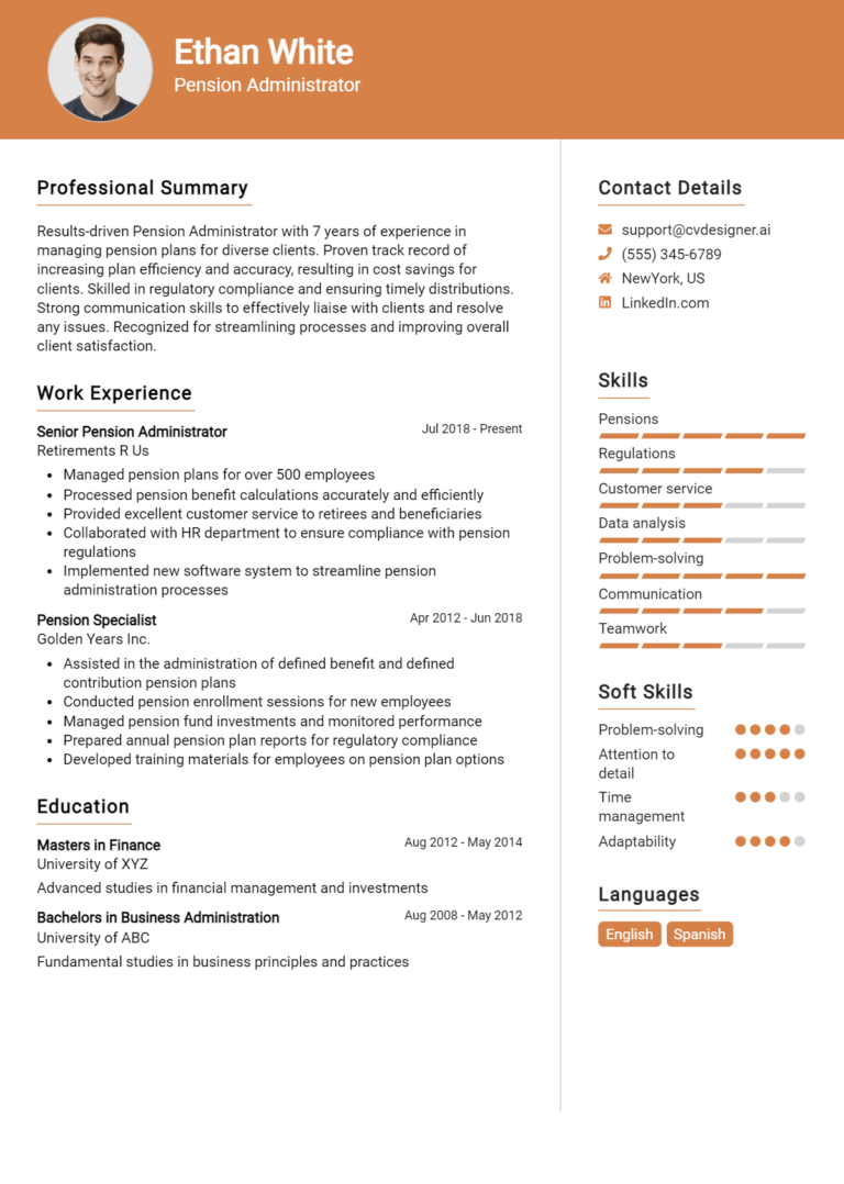 Pension Administrator Resume Example for 2025: Proven Tips & Templates