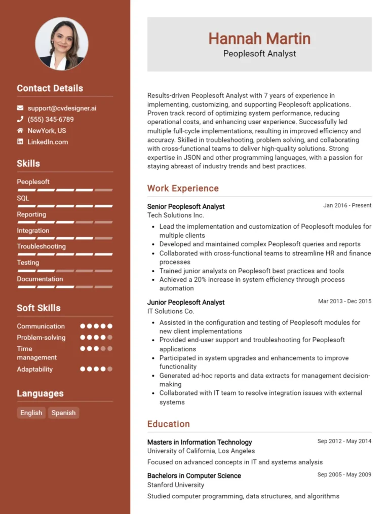 Peoplesoft Analyst CV Example For 2025: Effective CV Writing Tips