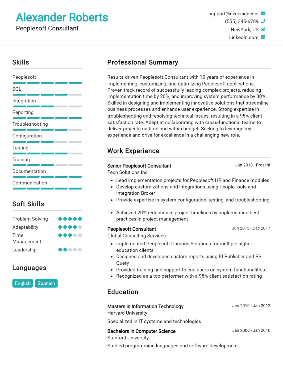 Peoplesoft Consultant CV Example