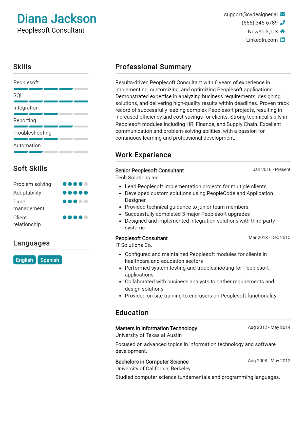 Peoplesoft Consultant Resume Example