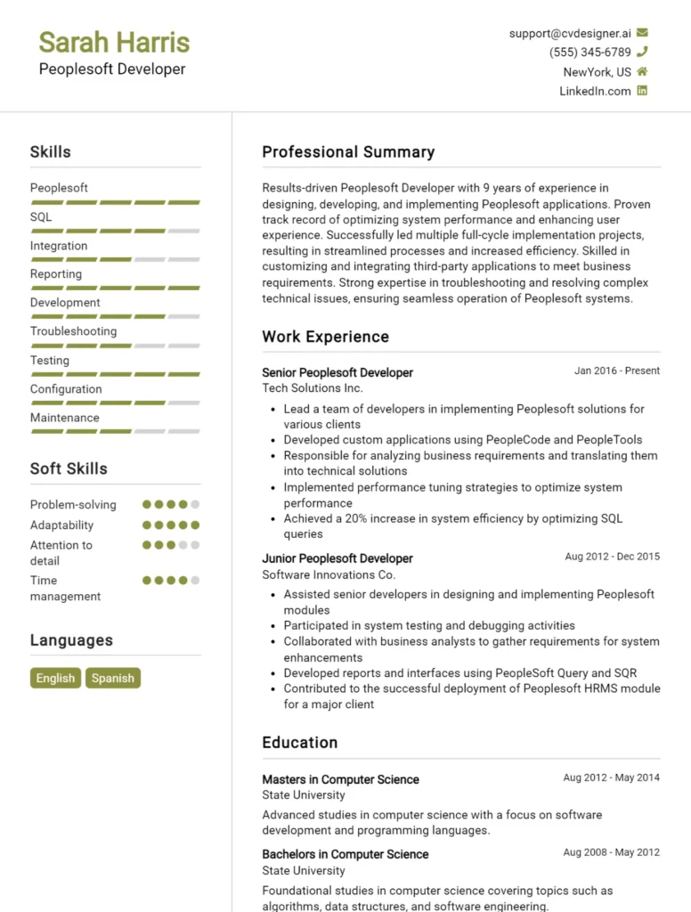 Peoplesoft Developer CV Example