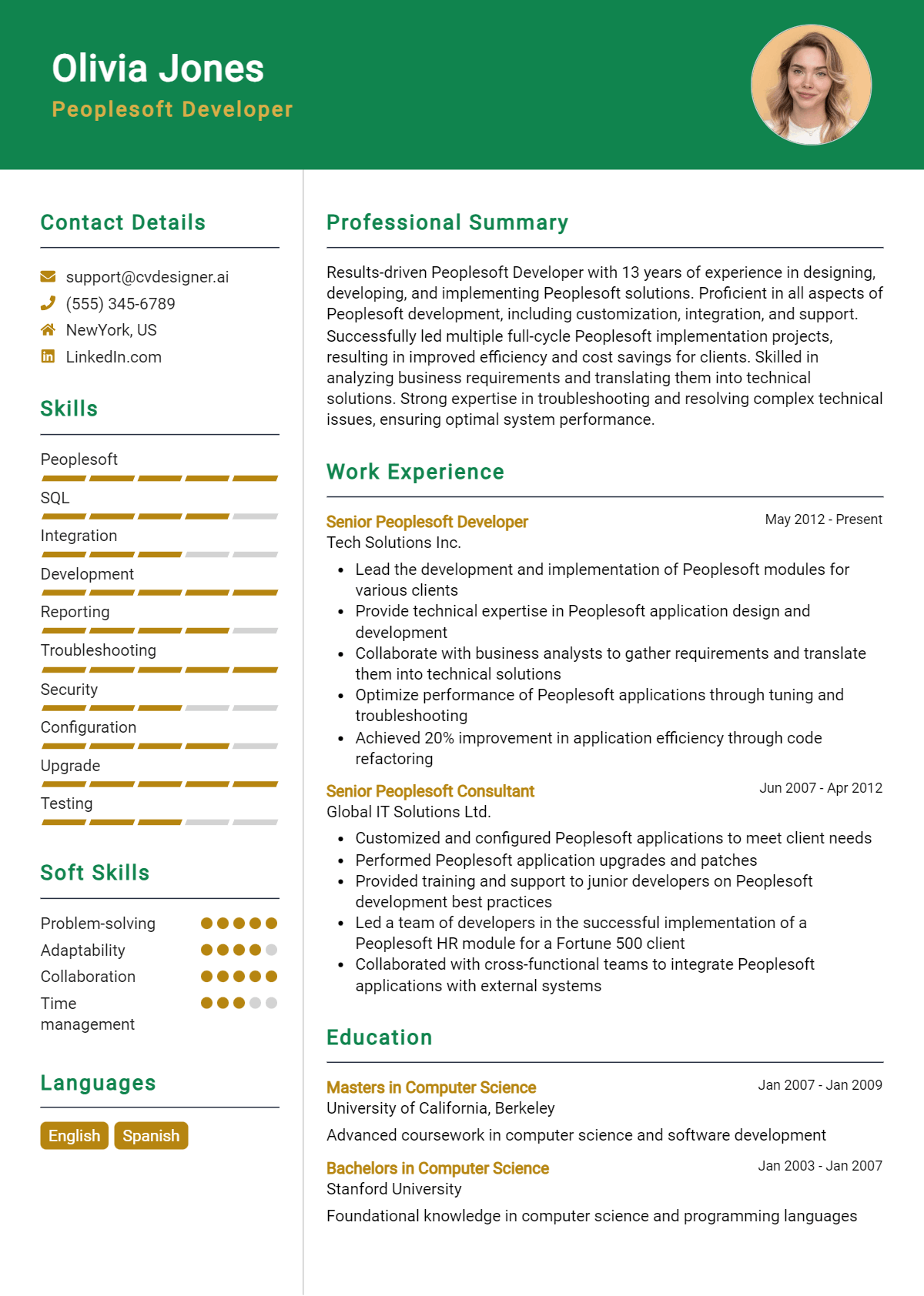 Peoplesoft Developer Resume Example for 2024: Free Examples - CVDesigner.ai