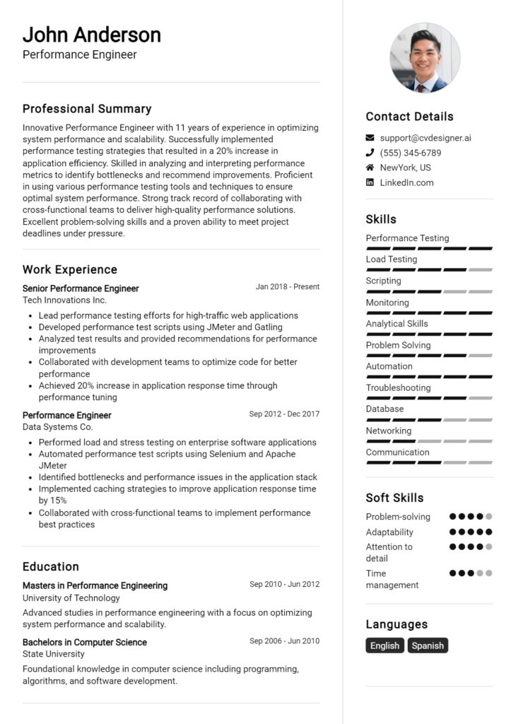 Performance Engineer Resume Example for 2024: Effective CV Writing Tips ...