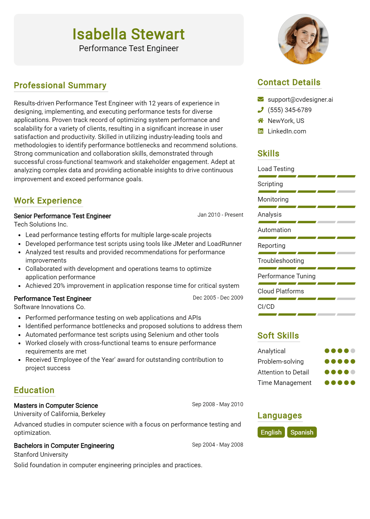 Performance Test Engineer Resume Example