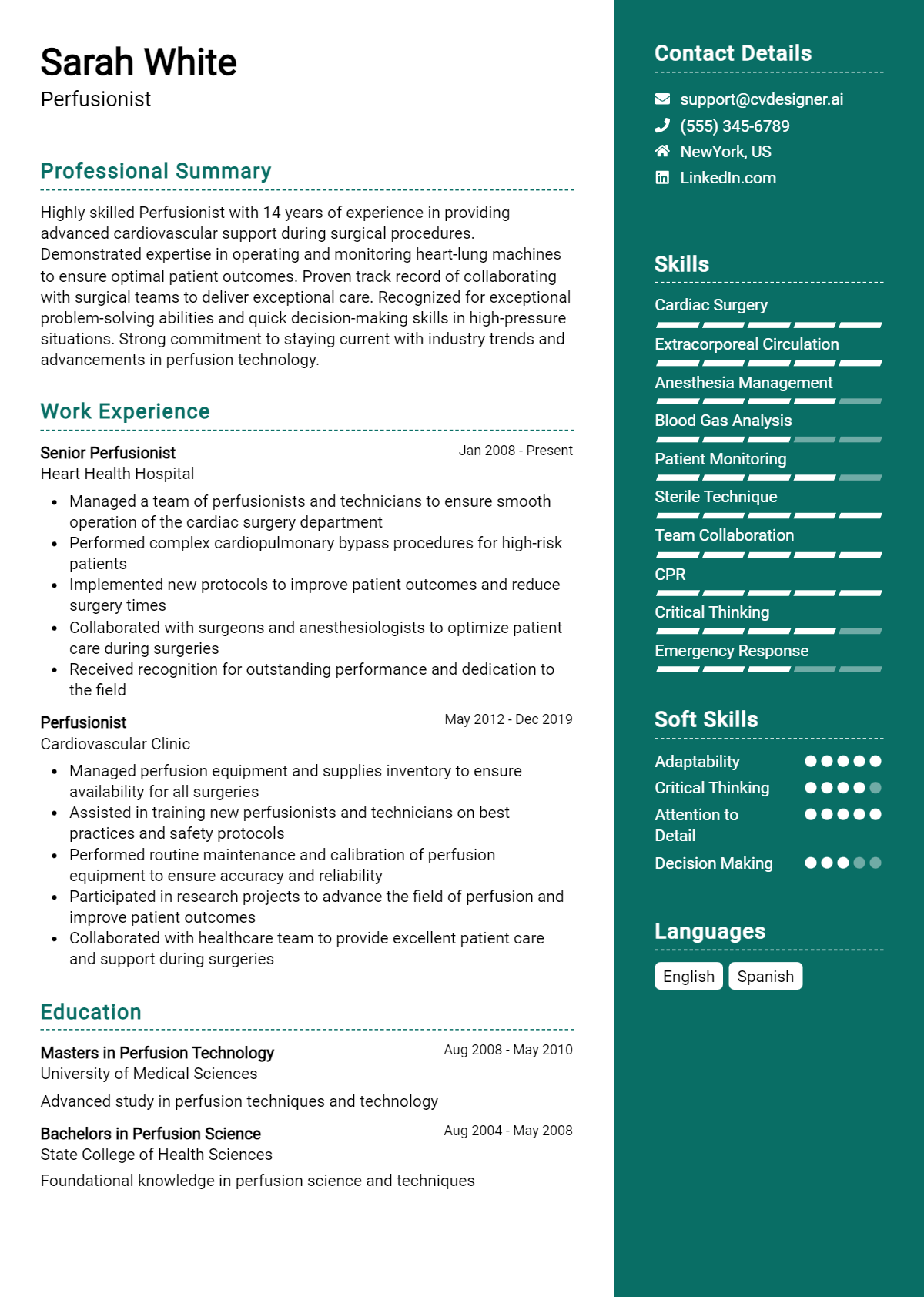 Perfusionist Resume Example