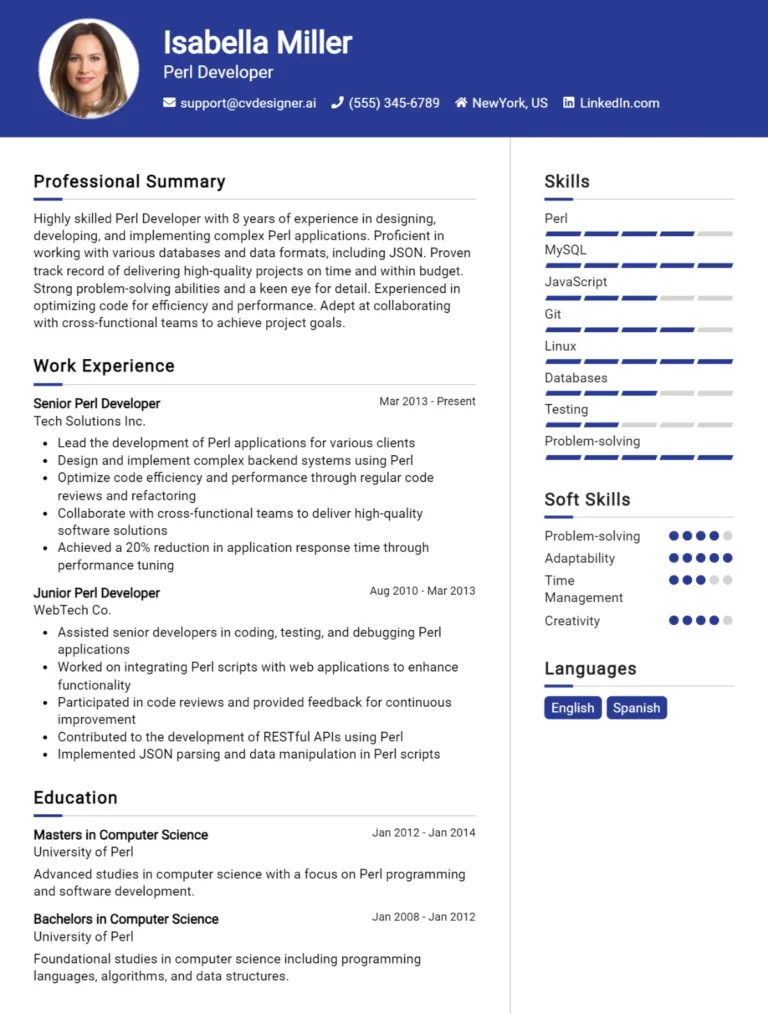Perl Developer CV Example For 2025: Ultimate Guide