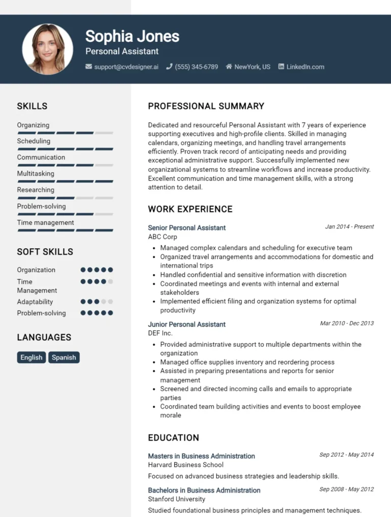 Personal Assistant CV Example For 2025: Strategies & Templates