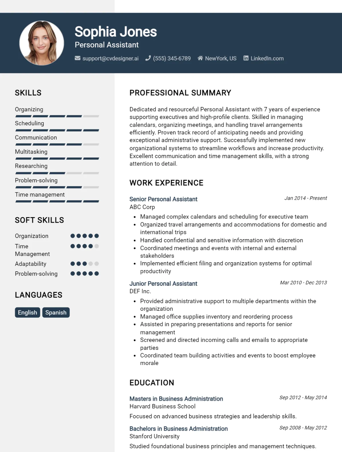 Personal Assistant CV Example