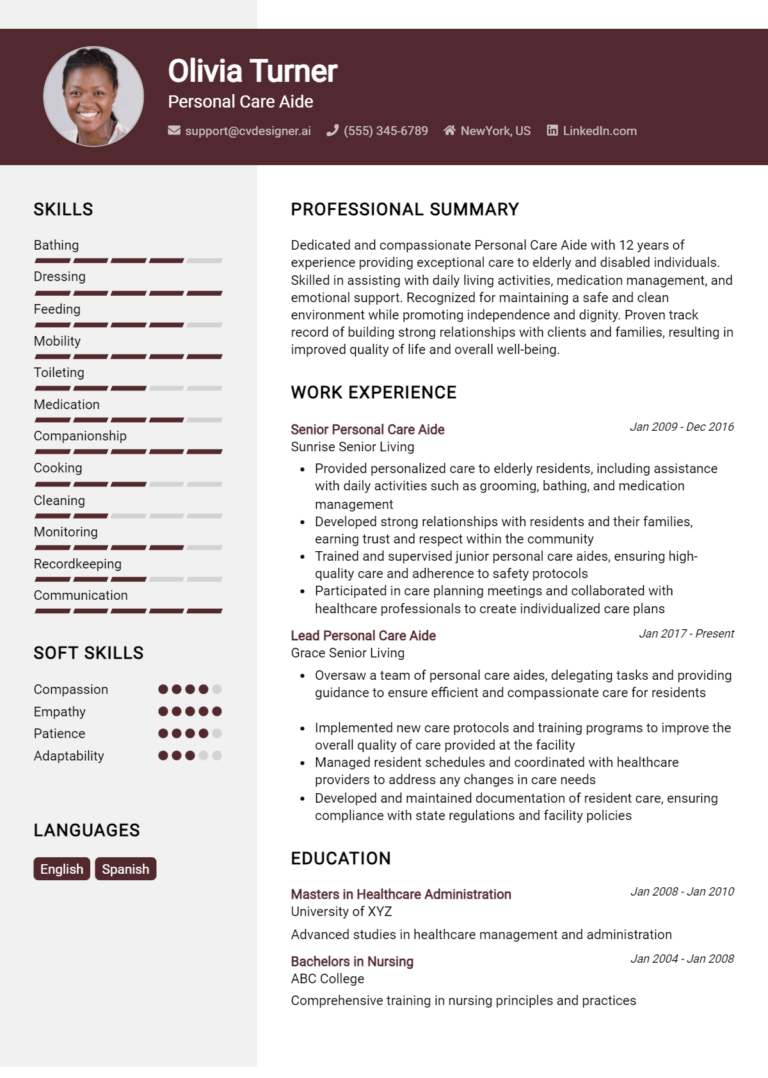 Personal Care Aide Resume Example for 2025: Ultimate Guide