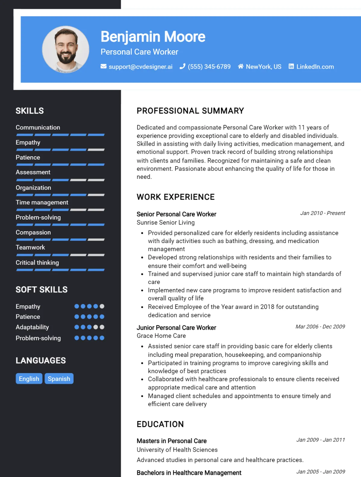Personal Care Worker CV Example