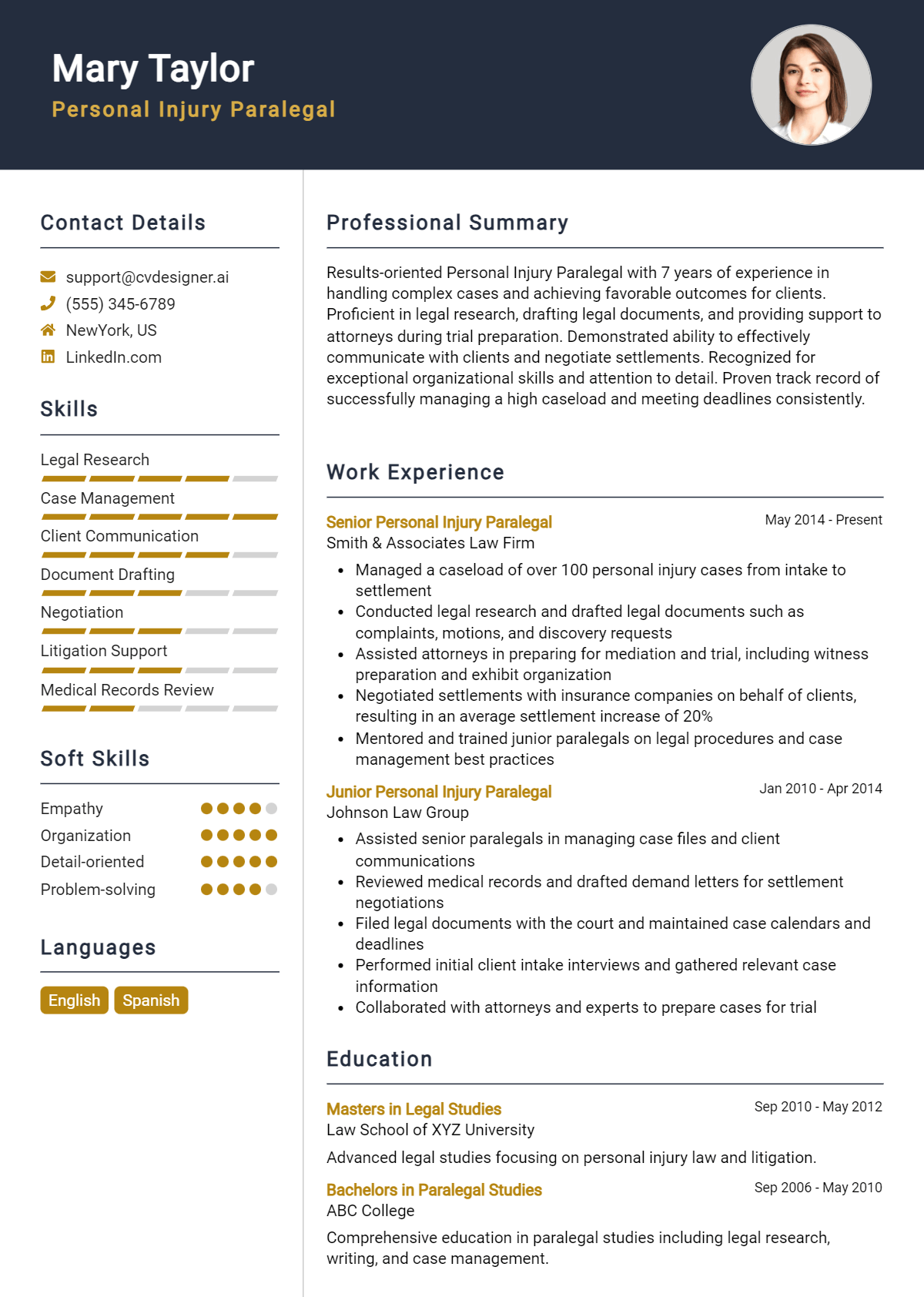 Personal Injury Paralegal Resume Example